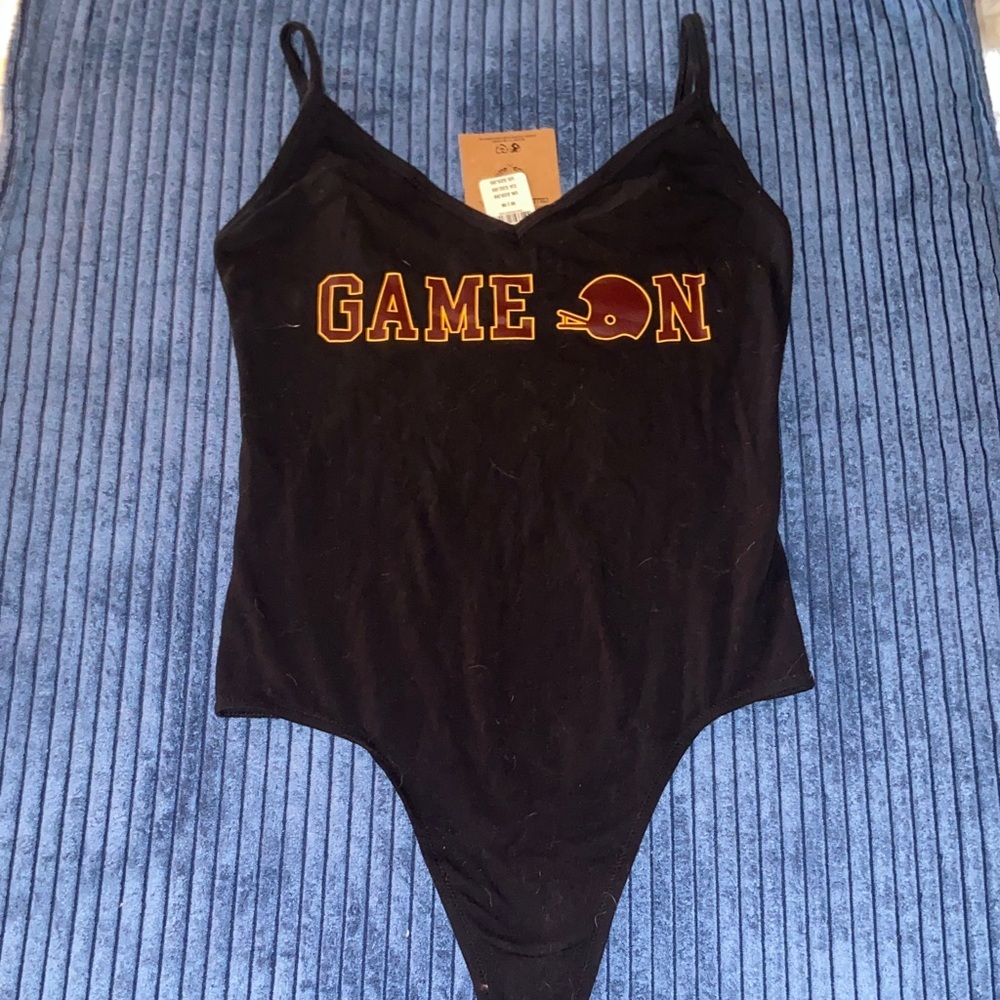 PINK Victoria's Secret Maroon Gold Football 🏈 Game On Bodysuit